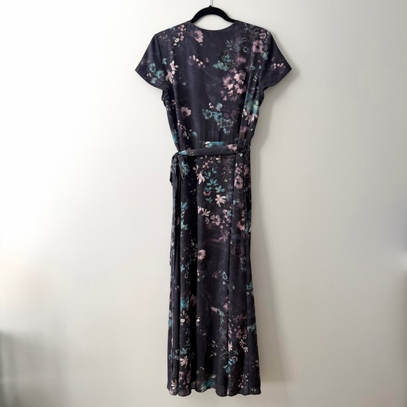 Aritzia Babaton Slit Wrap Dress Blue Grey Floral Maxi Dress Sz M - Picture 3 of 14
